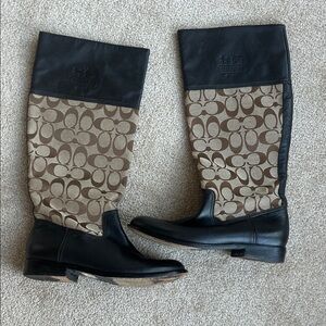 Coach Chrissi Tall Dark Brown and Tan Coach C Monogram Riding Boots Womens 6